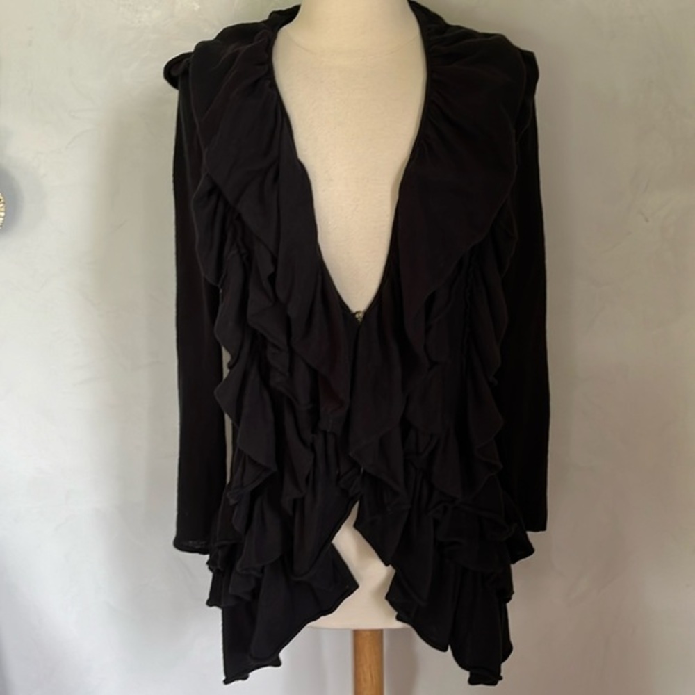 Cupio Black Cardigan w/ruffle detail in front & back hook closure Size Medium